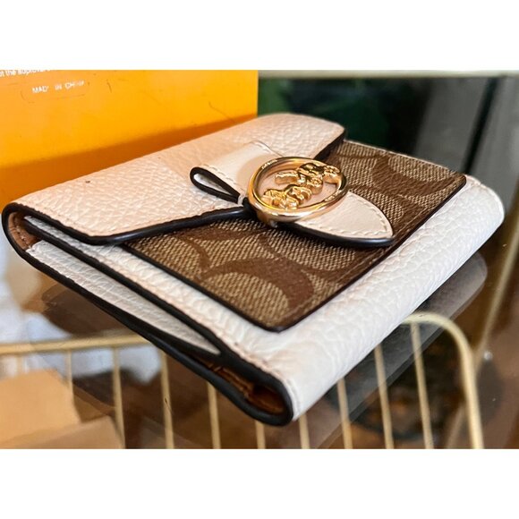 Coach Small Bifold Wallet In Signature Canvas & Leather With Horse & Carriage Lo - Picture 6 of 11